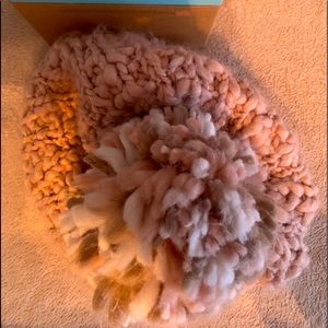 Gorgeous pink with pink and white puff Beanie